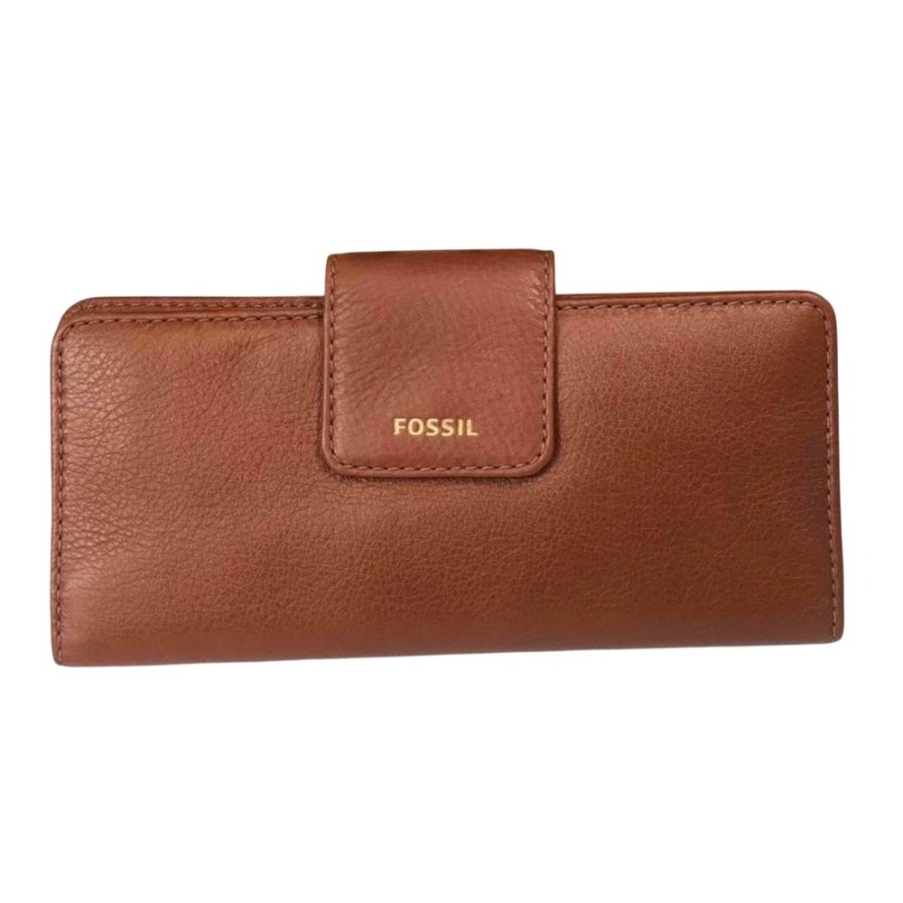 Fossil Madison Slim Clutch Wallet Brown Pebbled Leather Bifold Snap Tab SWL1582